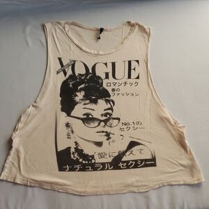 Vogue Audrey Hepburn Lightweight Graphic Sleeveless Muscle Top - Cream
